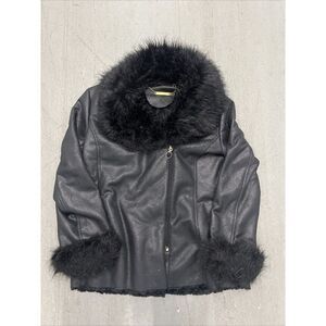 Iman Women’s Size Large Black Faux Fox‎ Fur Jacket